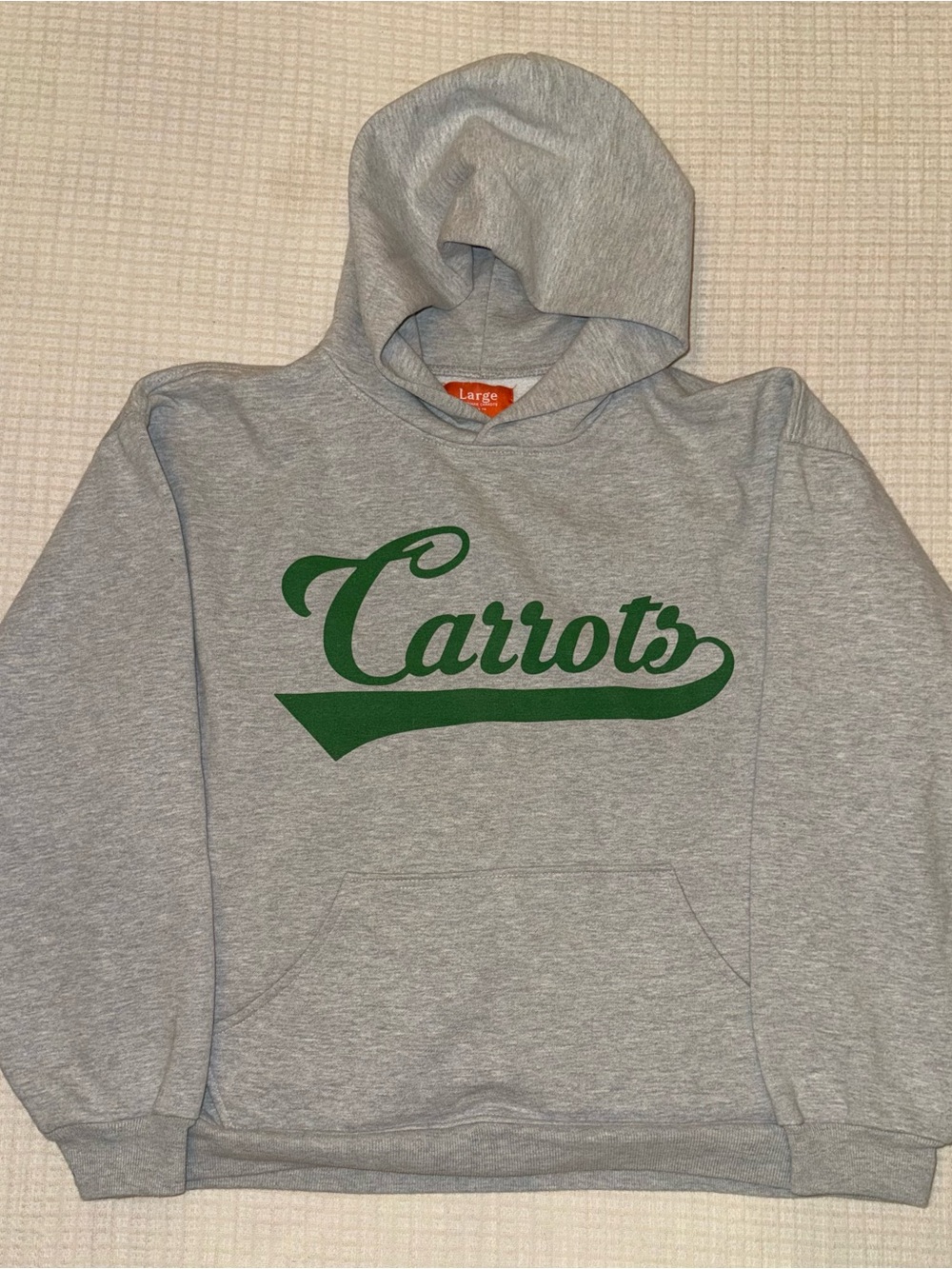 Carrots Gray Hoodie with Green Script sz L